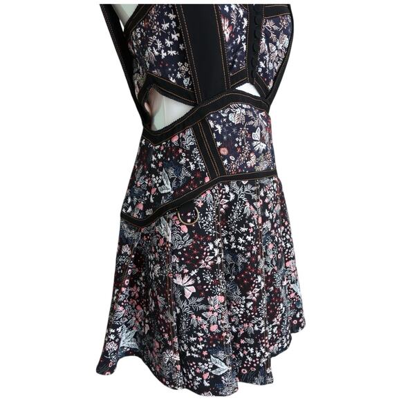 Self Portrait Black Multi Floral Jacquard Mini Dress Cutout Fit & Flare Size 6 - Picture 7 of 15
